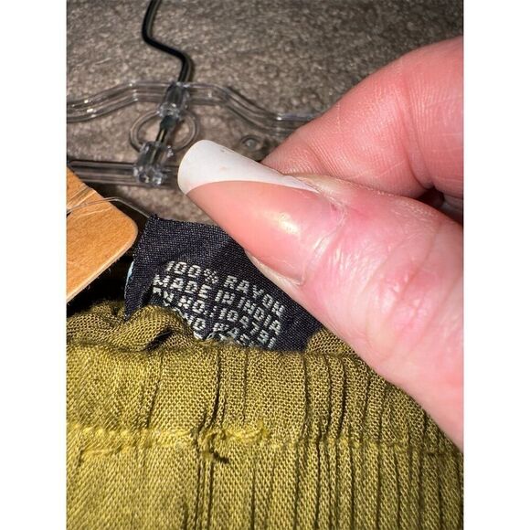 Henna store Green Wide-Leg Ruffle Split Skirt Pants Elastic Waistband O/S - Picture 14 of 16